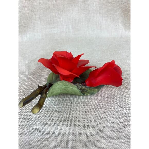 Vintage Golden Crown E & R Delicate Porcelain Red Rose Flower Figurine - Picture 3 of 11